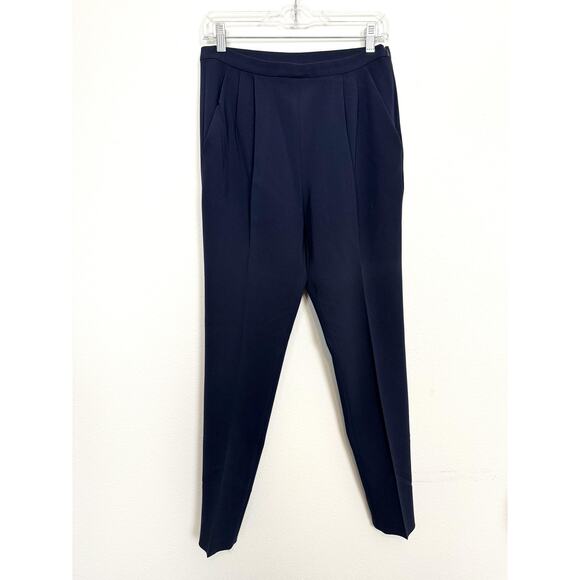 Max Mara Pants Womens 6 Navy Pleated Tapered Leg Side Zip Slacks Made in Italy - Picture 2 of 12